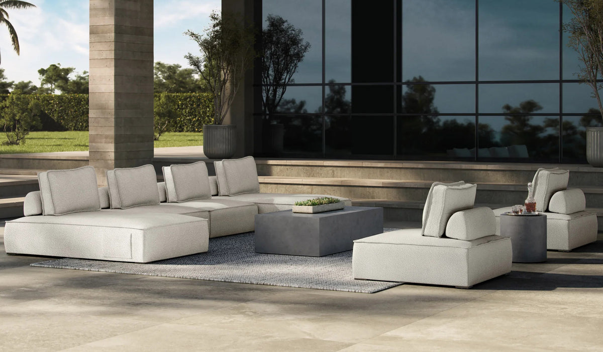 Brivan Outdoor Coffee Table by Viesso, showing brivan outdoor coffee table in live shot.