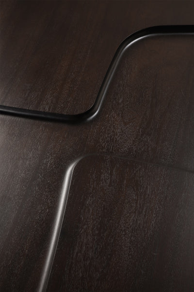 Brutalist Coffee Table by Ethnicraft, showing closeup view of brutalist coffee table in live shot.