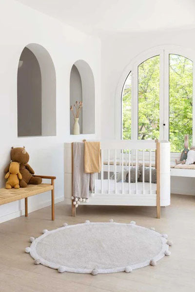 Bubbly Washable Round Rug by Lorena Canals, showing bubbly washable round rug in live shot.