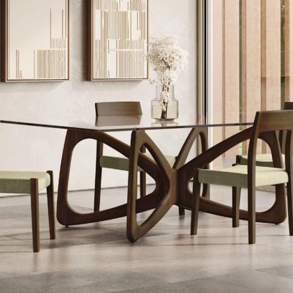 Butterfly Glass Top Dining Table by Copeland Furniture, showing butterfly glass top dining table in live shot.