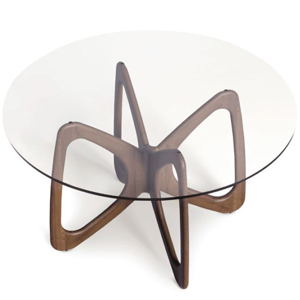 Butterfly Glass Top Round Dining Table by Copeland Furniture, showing  top view of butterfly glass top round dining table.