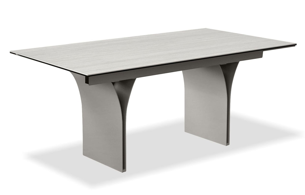 Camber Double Extension Dining Table by Mobital, showing angle view of camber double extension dining table.