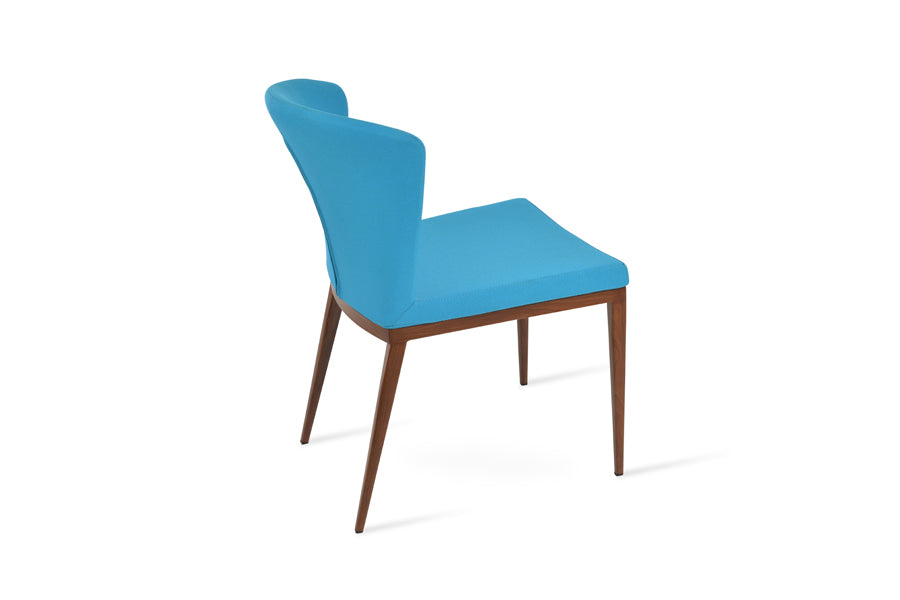 Capri MW Dining Chair by SohoConcept, showing back view of capri mw dining chair in walnut veneer steel/camira era turquoise fabric.