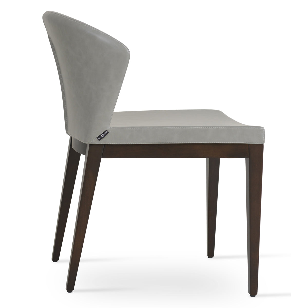 Capri Wood Dining Chair by SohoConcept, showing side view of capri wood dining chair in beech wenge wood/light grey ppm.