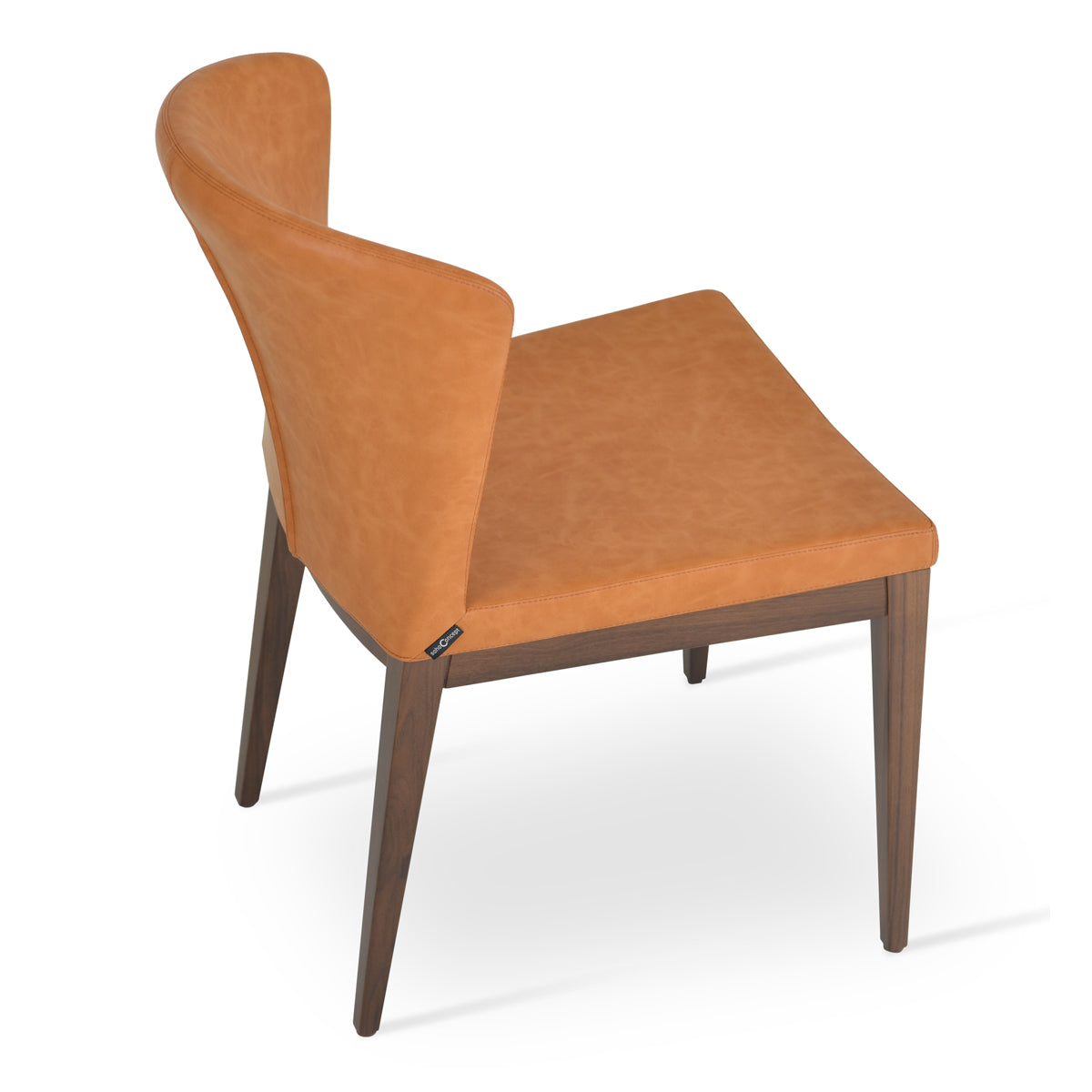 Capri Wood Dining Chair by SohoConcept, showing side view of capri wood dining chair in original american walnut wood/caramel ppm.