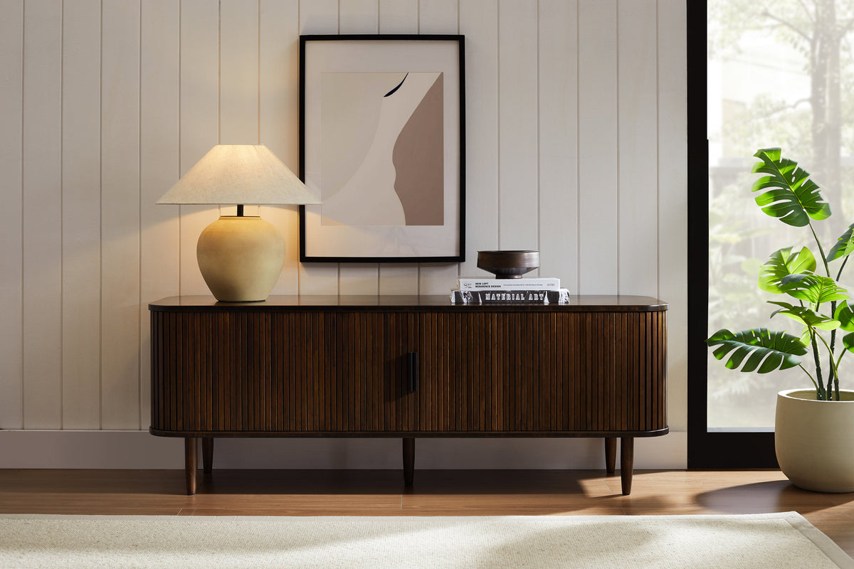 Carmel Console Table by Greenington, showing carmel console table in live shot.