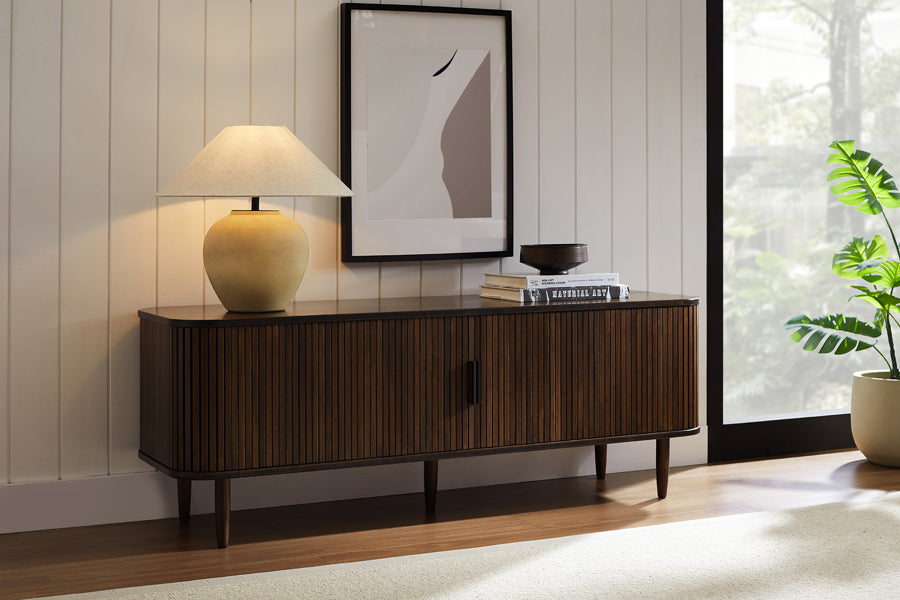Carmel Console Table by Greenington, showing carmel console table in live shot.