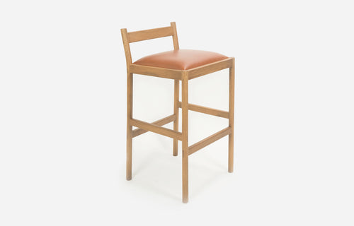 Carob Stool by Sun at Six - Bar, Sienna Wood + Umber Leather.