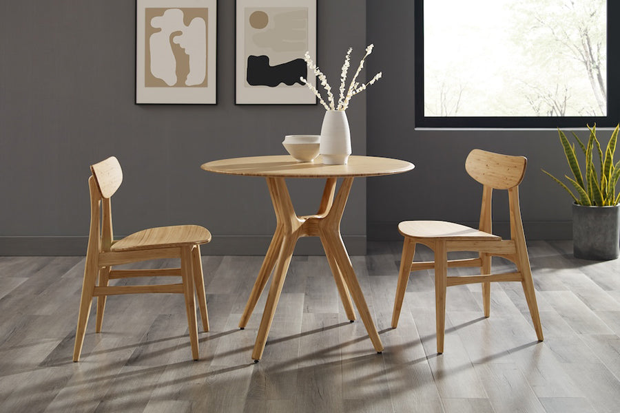 Cassia Dining Chair by Greenington, showing cassia dining chairs with table in live shot.