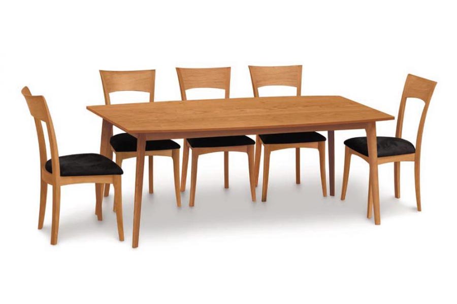 Catalina Dining Table Fixed Top by Copeland Furniture, showing front view of natural cherry catalina dining table fixed top with chair.