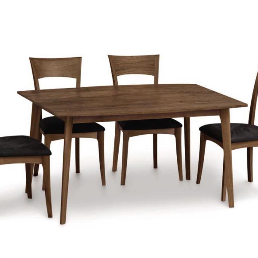 Catalina Dining Table Fixed Top by Copeland Furniture, showing front view of natural walnut catalina dining table fixed top with chair.