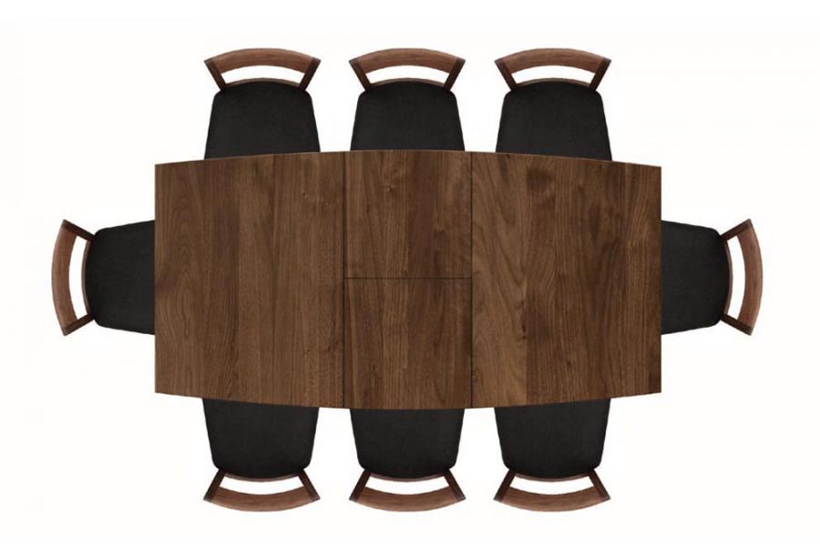 Catalina Trestle Extensions Table by Copeland Furniture, showing top view of catalina trestle extensions table with chair.