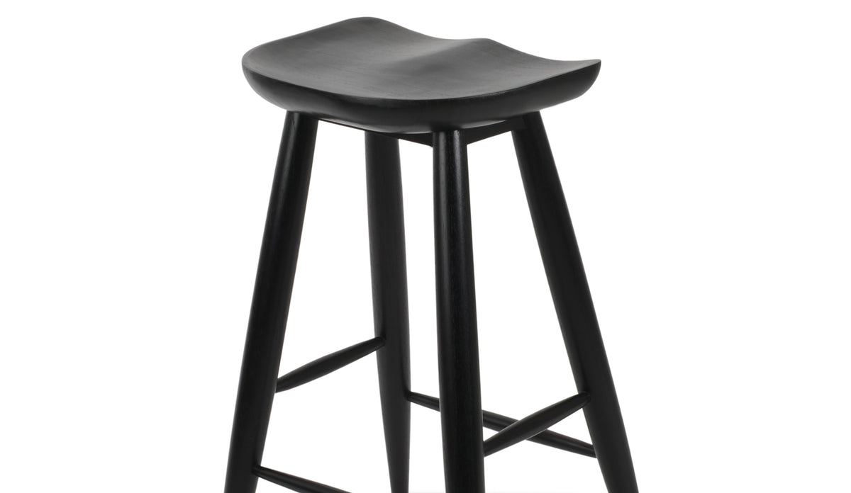 Cattelan Baba Stool by SohoConcept, showing closeup view of cattelan baba stool in teak wenge wood/black mindi wood.