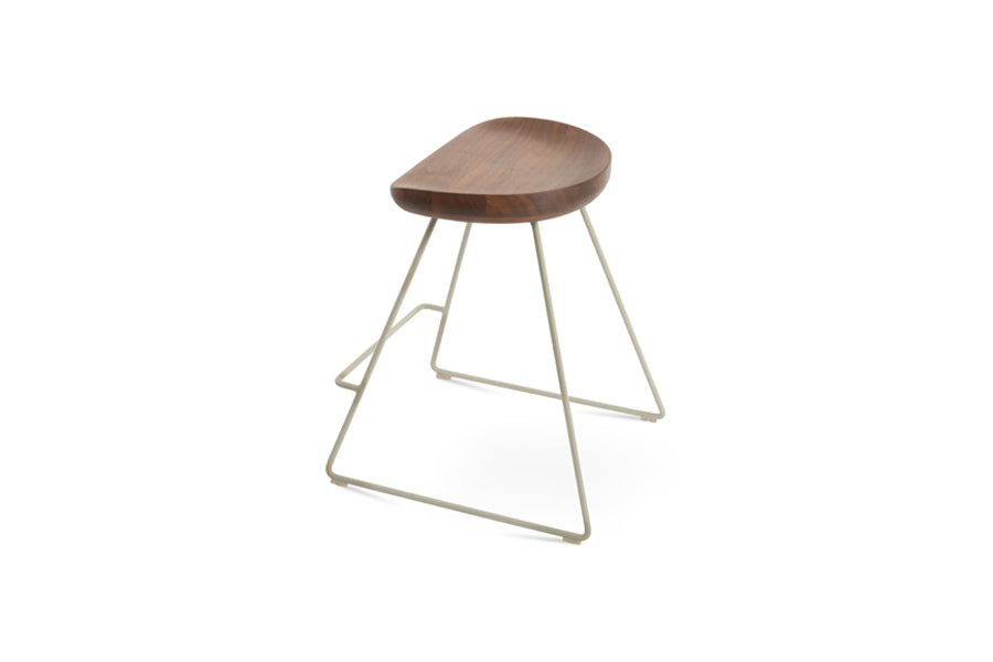 Cattelan PR Wire Stool by SohoConcept, showing back view of cattelan pr wire stool in bone powder wire/original walnut wood.