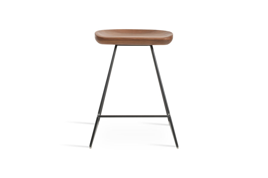 Cattelan PR Wire Stool by SohoConcept, showing front view of cattelan pr wire stool in black powder wire/original walnut wood.