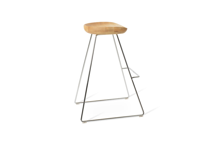 Cattelan PR Wire Stool by SohoConcept, showing side view of cattelan pr wire stool in chrome wire/natural ash wood.