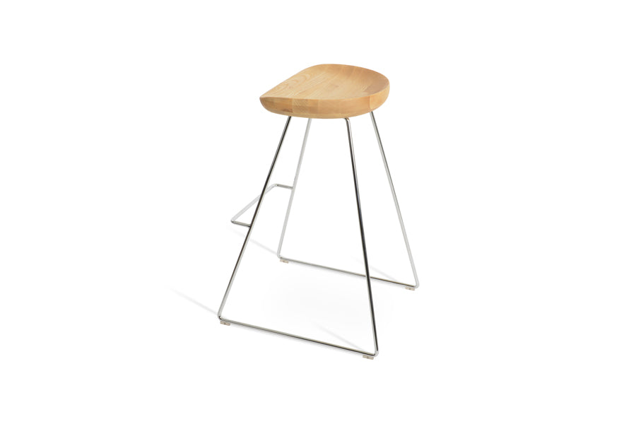 Cattelan PR Wire Stool by SohoConcept, showing back view of cattelan pr wire stool in chrome wire/natural ash wood.