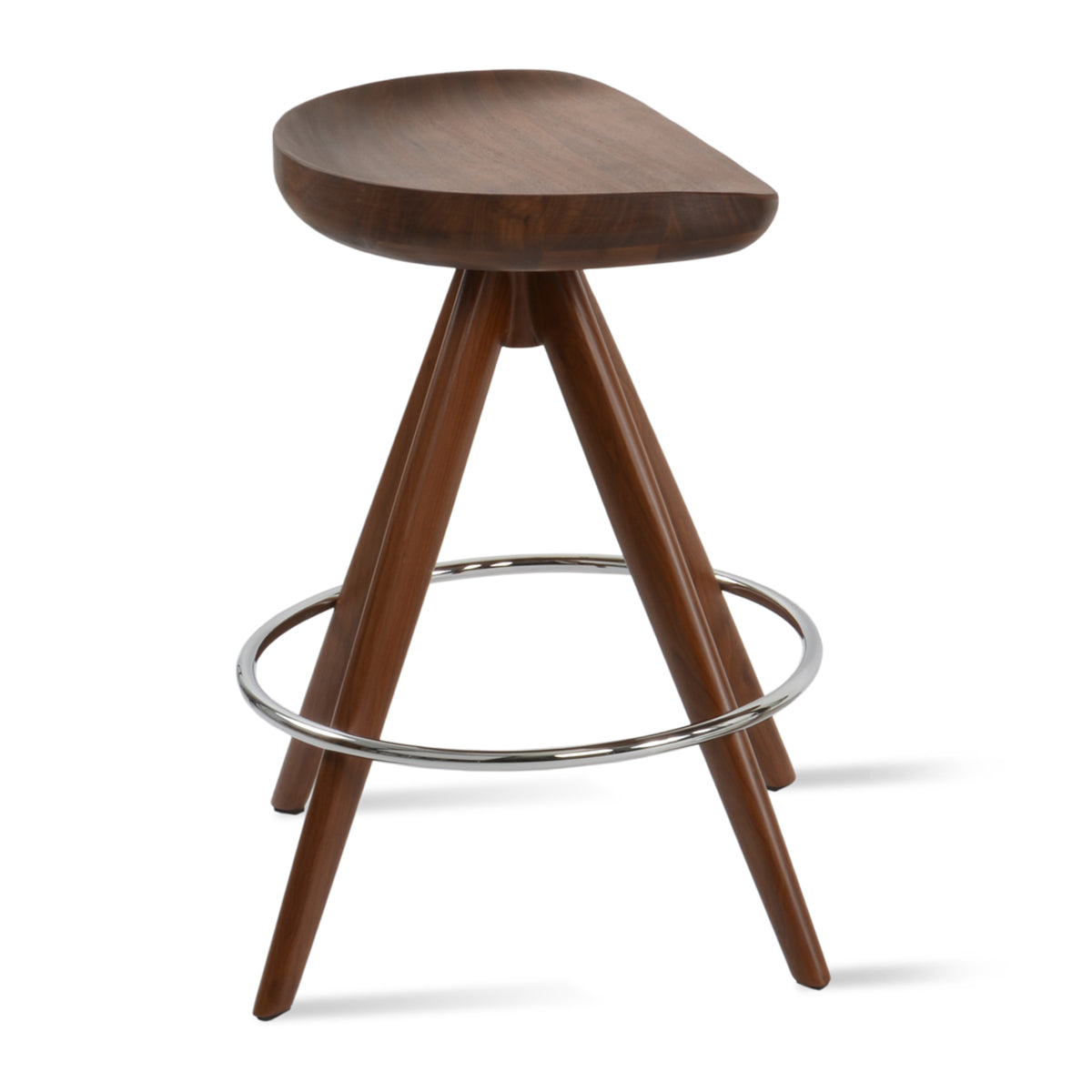 Cattelan Pyramid-MW Stool by SohoConcept, showing side view of cattelan pyramid-mw stool in walnut veneer steel/original walnut wood.