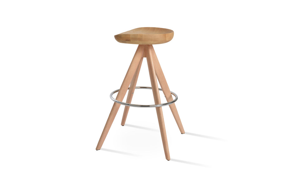 Cattelan Pyramid-MW Stool by SohoConcept, showing side view of cattelan pyramid-mw stool in natural veneer steel/natural ash wood.