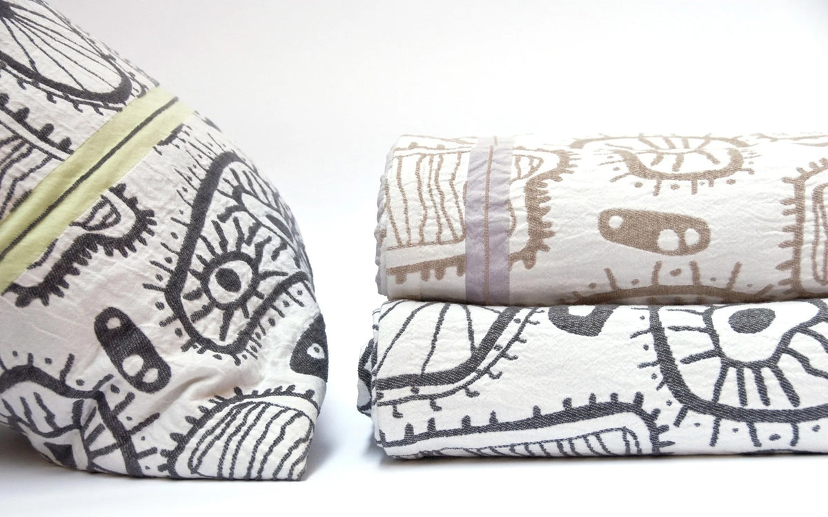 Cellma Bedding Collection by Area, showing closeup view of cellima bedding collection in live shot.