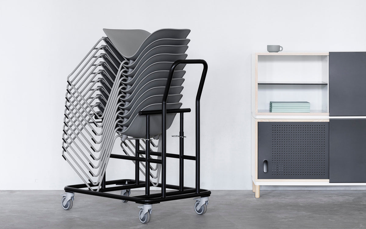 Chair Rack by Normann Copenhagen, showing chair rack with chairs in live shot.