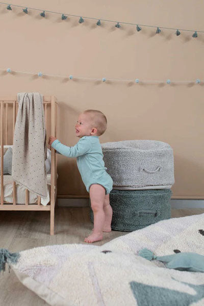 Chill Pouf by Lorena Canals, showing chill pouf in live shot.