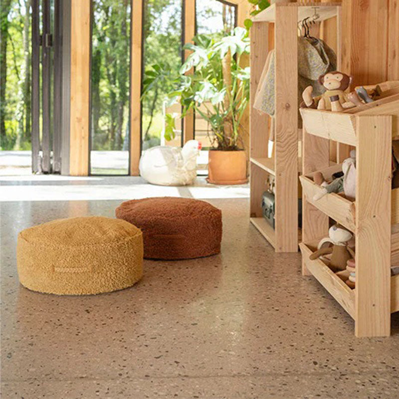 Chill Pouf by Lorena Canals, showing chill pouf in live shot.