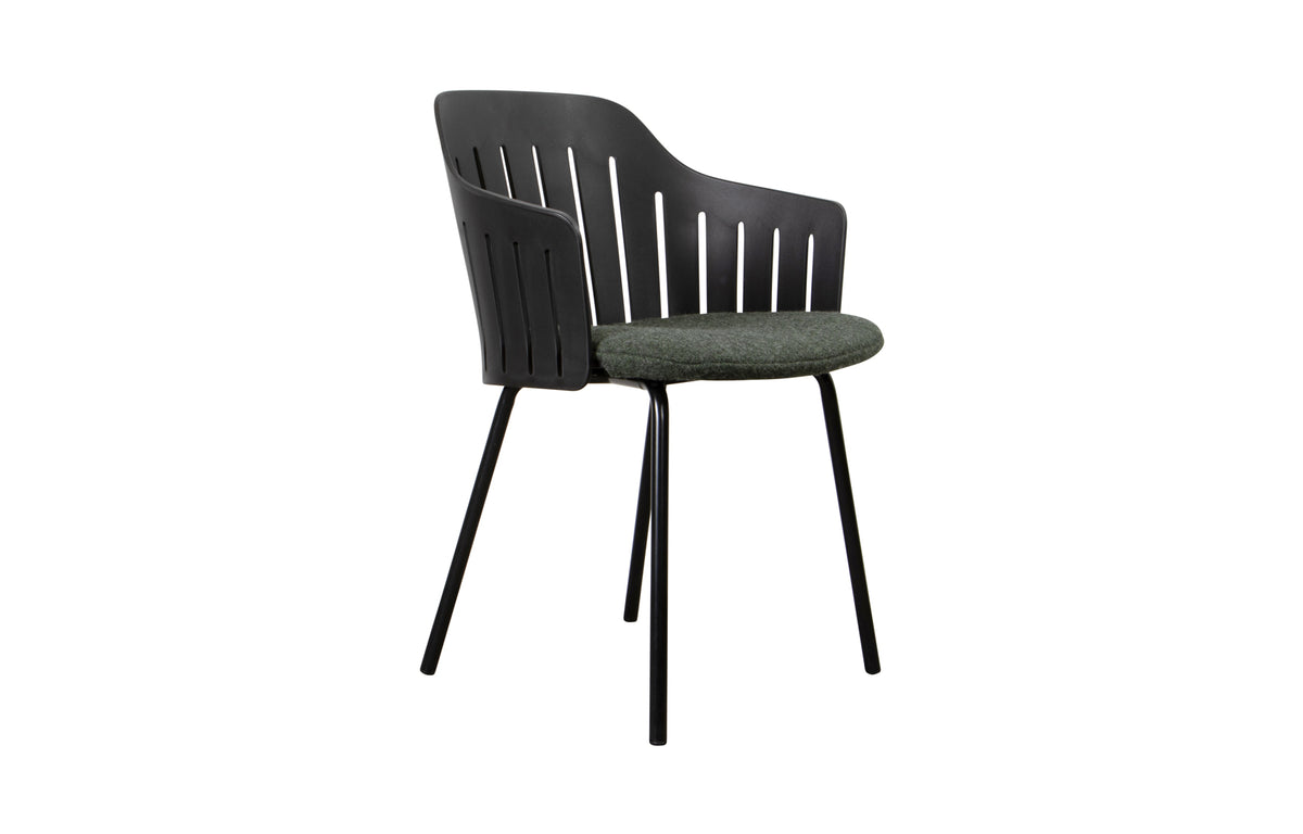 Choice 4 Legs Black Steel Chair by Cane-Line - Black PP, Dark Green Zen Seat.