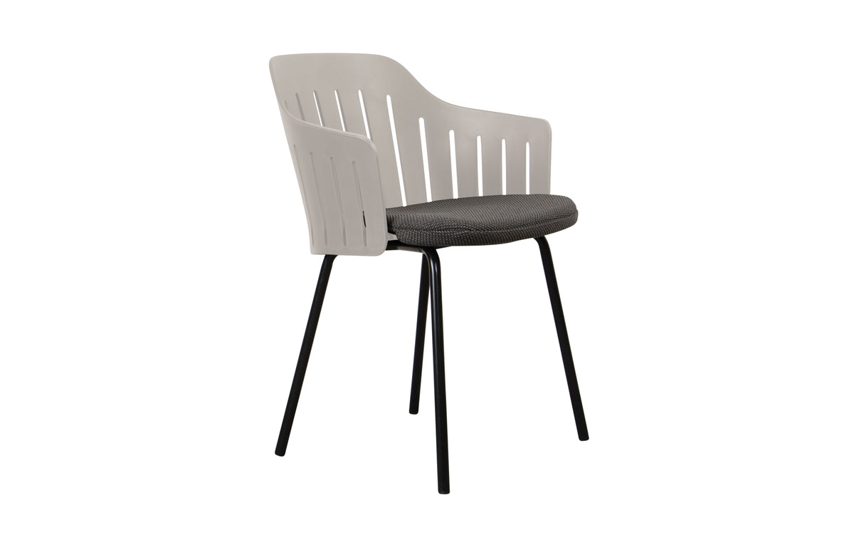 Choice 4 Legs Outdoor Chair by Cane-Line - Taupe PP Seat, Dark Grey Focus Seat Cushion.