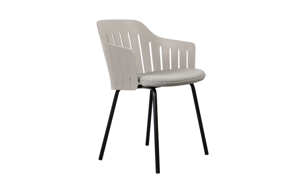 Choice 4 Legs Outdoor Chair by Cane-Line - Taupe PP Seat, Light Grey Focus Seat Cushion.
