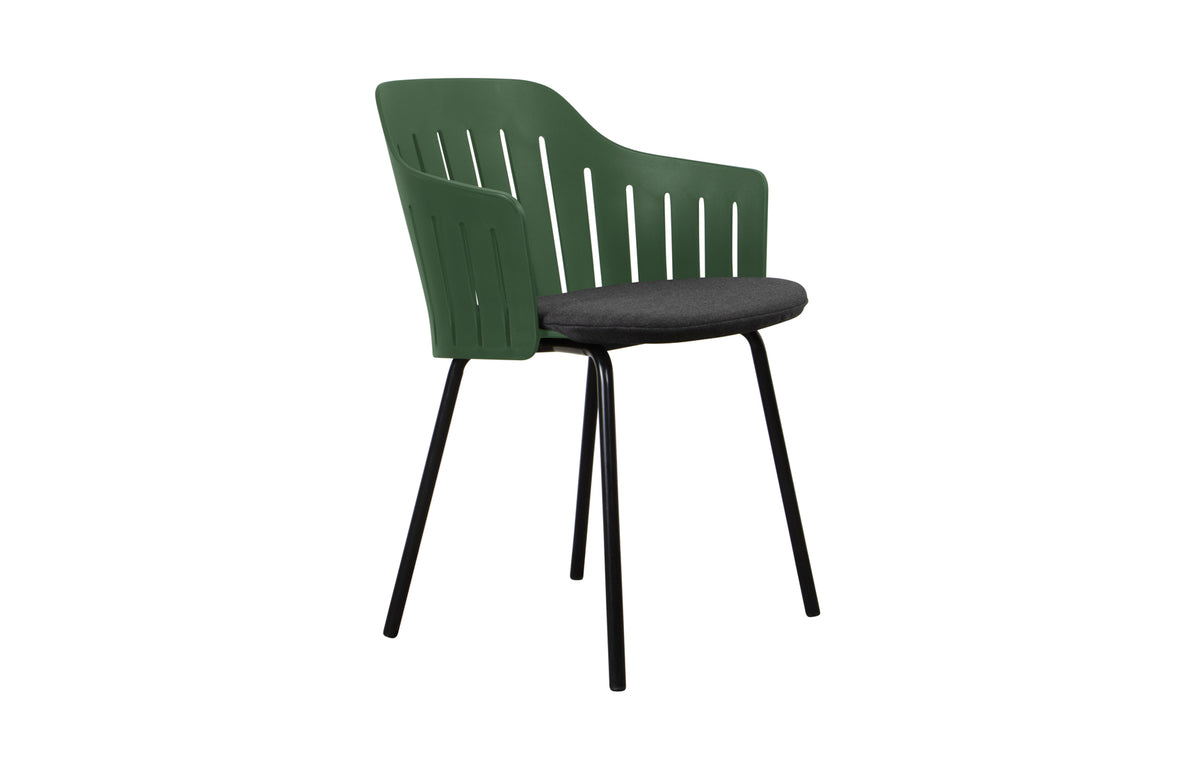 Choice 4 Legs Outdoor Chair by Cane-Line - Dark Green PP Seat, Black Natte Seat Cushion.