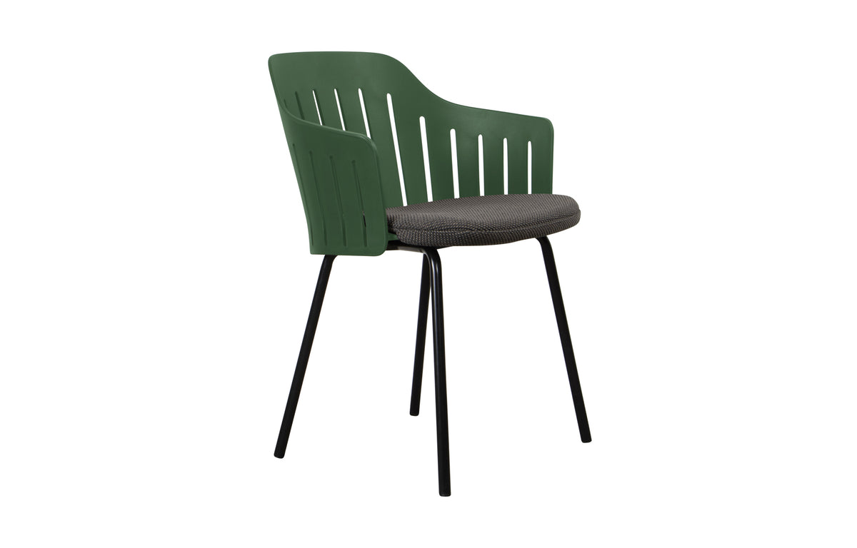 Choice 4 Legs Outdoor Chair by Cane-Line - Dark Green PP Seat, Dark Grey Focus Seat Cushion.