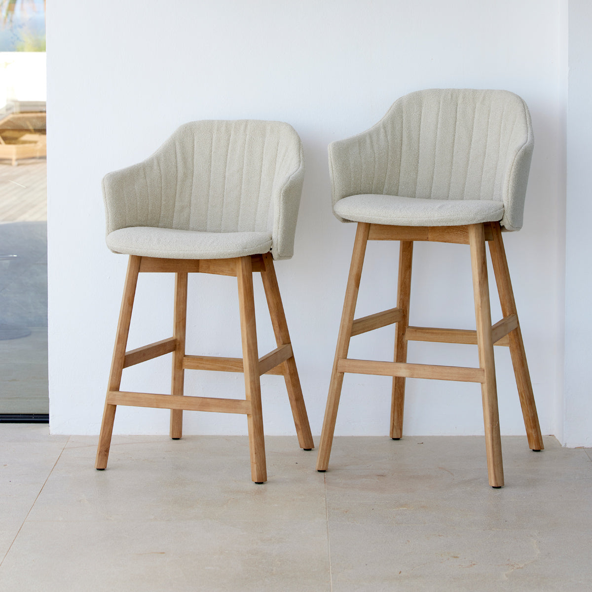 Choice Outdoor Wood Chair by Cane-Line, showing choice outdoor wood chairs in live shot.