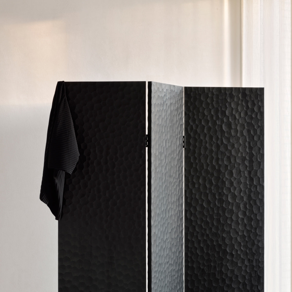 Chopped Room Divider by Ethnicraft, showing closeup view of chopped room divider in live shot.