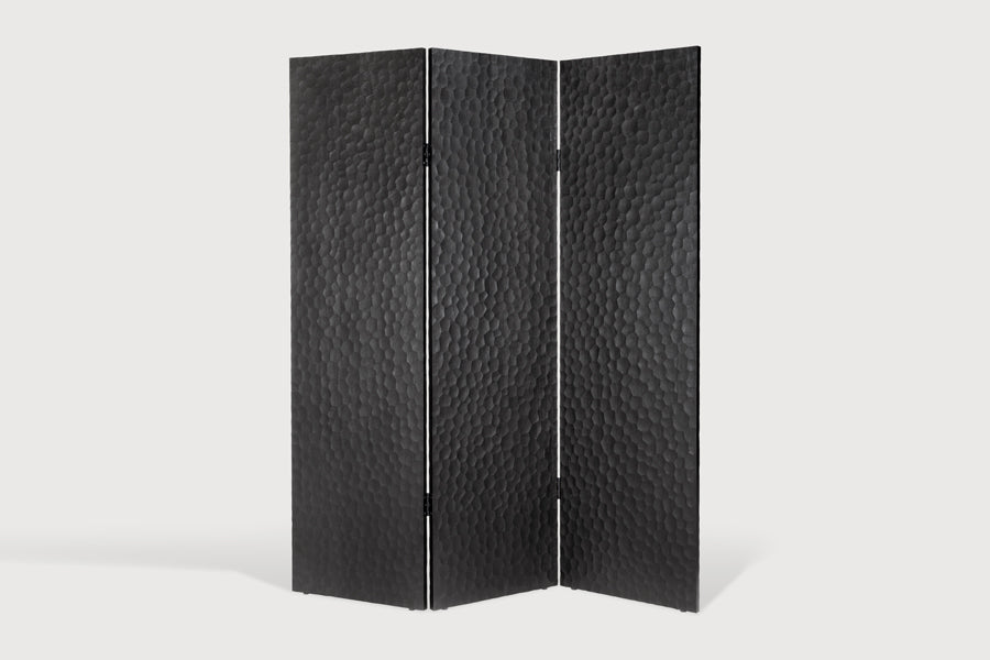 Chopped Room Divider by Ethnicraft, showing front view of chopped room divider in studio shot.