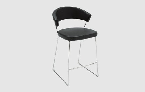 New York Stool by Connubia - Chromed Frame + Soft Black Leather.