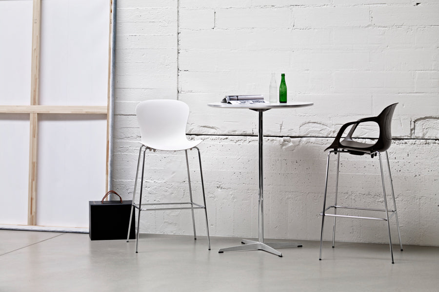 Circular Bar Table by Fritz Hansen, showing circular bar table in live shot.