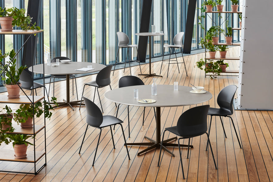 Circular Bar Table by Fritz Hansen, showing circular bar table in live shot.