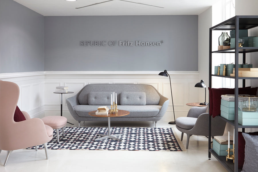 Circular Coffee Table by Fritz Hansen, showing circular coffee table in live shot.