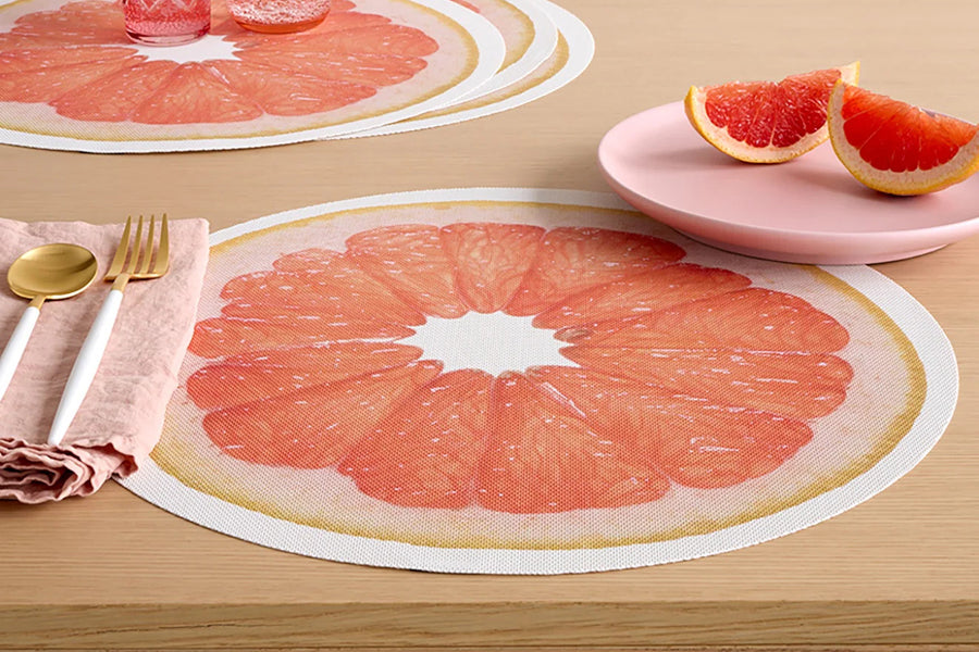 Citrus Placemat by Chilewich, showing citrus placemats in live shot.