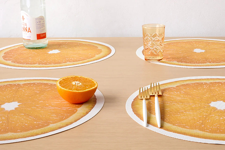 Citrus Placemat by Chilewich, showing citrus placemats in live shot.