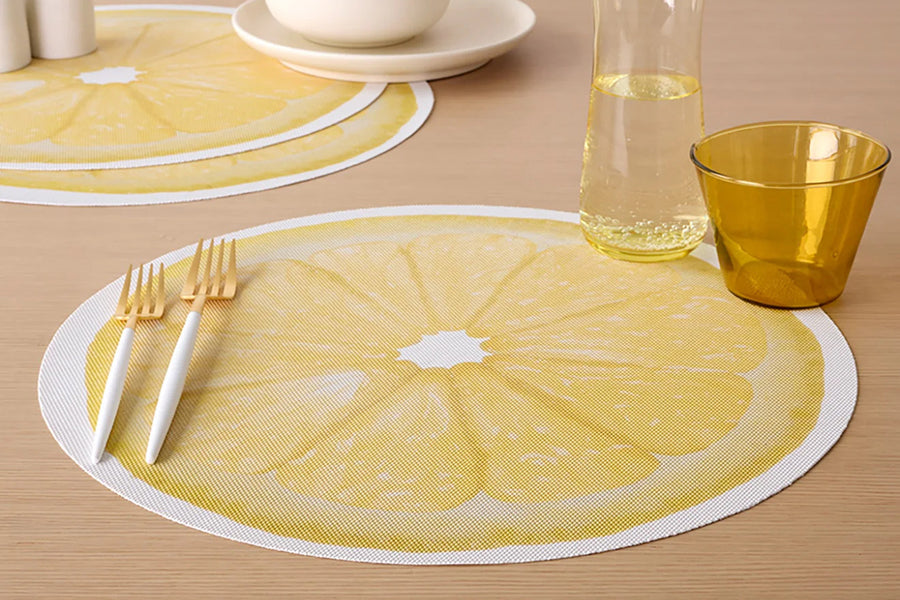 Citrus Placemat by Chilewich, showing citrus placemats in live shot.
