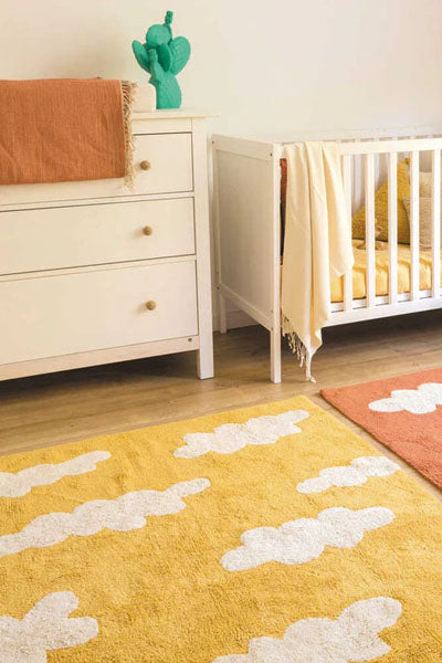 Clouds Washable Rug by Lorena Canals, showing clouds washable rug in live shot.