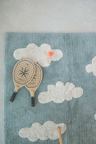 Clouds Washable Rug by Lorena Canals, showing clouds washable rug in live shot.