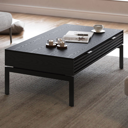 Cora Coffee Table by BDI, showing cora coffee table in live shot.