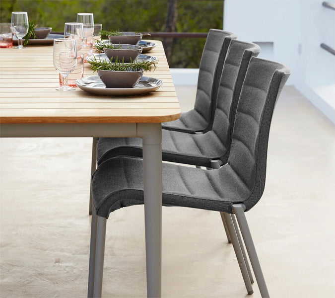Core Chair by Cane-Line, showing closeup view of core chairs in live shot.
