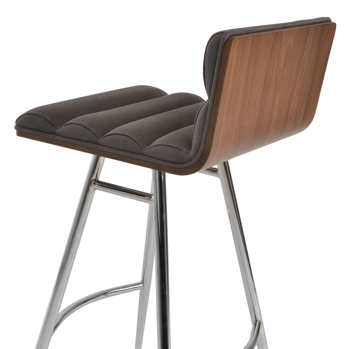 Corona Comfort Galata Stool by SohoConcept, showing closeup view of corona comfort galata stool in black powder steel/nubuck smoke grey fabric.