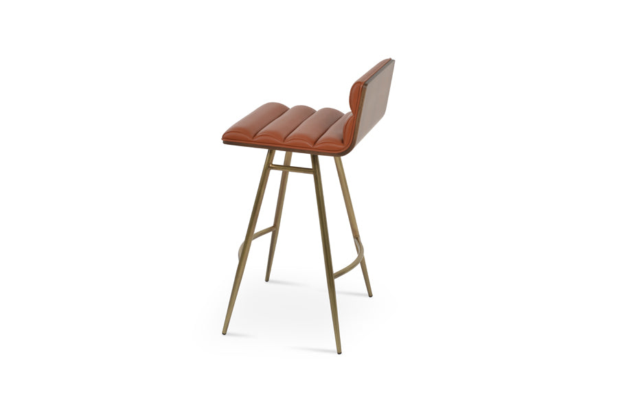 Corona Comfort Galata Stool by SohoConcept, showing back view of corona comfort galata stool in brass plated steel/cinnamon ppm-fr.