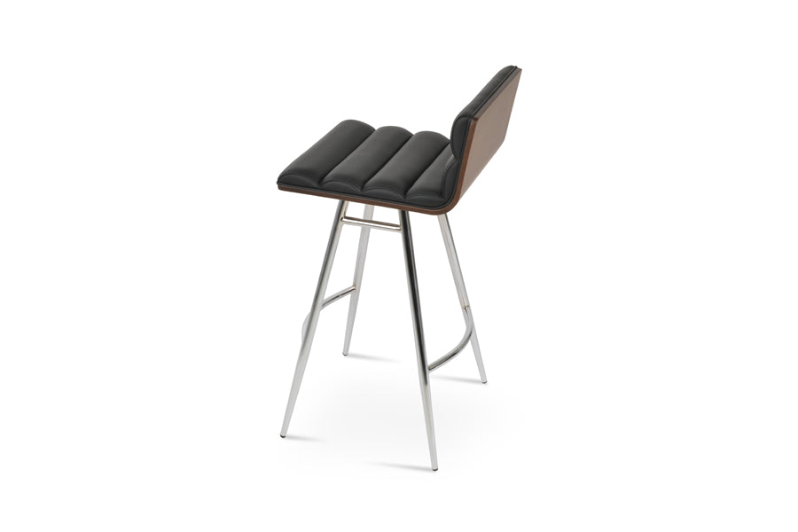 Corona Comfort Galata Stool by SohoConcept, showing back view of corona comfort galata stool in chrome/black leatherette.