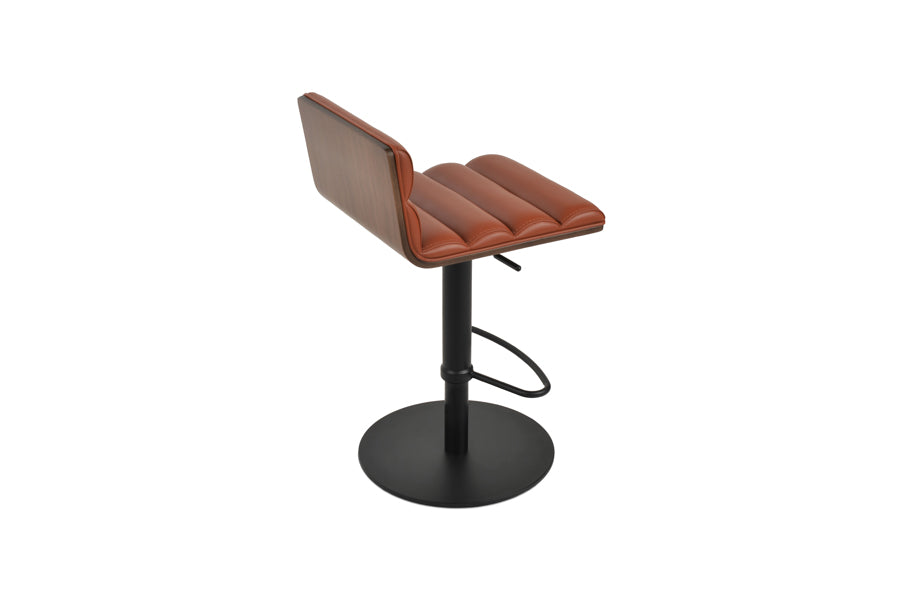 Corona Comfort Half Piston Stool by SohoConcept, showing back view of corona comfort half piston stool in round/black stainless steel/cinnamon ppm-fr.